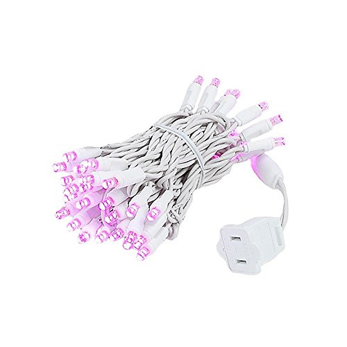 Novelty Lights 50 Light LED Christmas Mini Light Set, Outdoor Lighting Wedding Patio String Lights, Pink, White Wire, 11 Feet