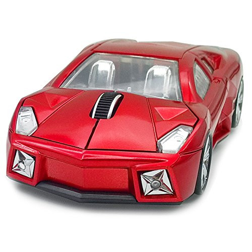TDRTECH Wireless Mouse 24GHz Cool Sport Car Shaped Mouse Optical Cordless Mice for Laptop Notebook PC Computer Red