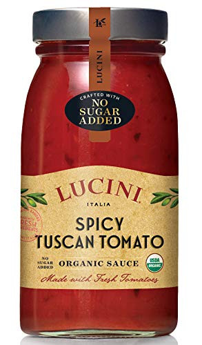 Lucini Italia Organic Spicy Tomato Sauce  Classic Italian Sauce in Glass Jar  Fresh Organic Tomatoes  Tuscan Tomato Sauce  No Sugar Added Pasta Sauce 25oz