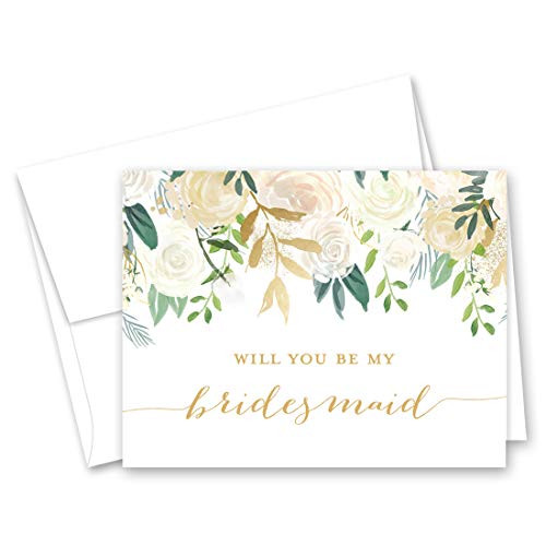 White Gold Floral Will You be My Bridesmaid Card, Bridesmaid Proposal Card, Maid of Honor Card - Set of 10