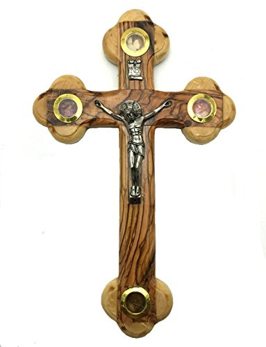 Olive Wood Cross Crucifix with Holy Relics from Holy Land 7