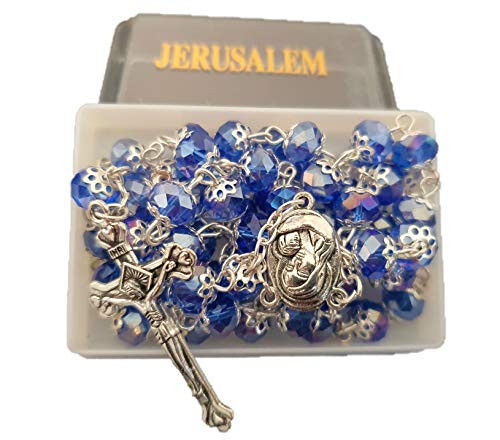 Jerusalem Light Blue Crystal Beads Catholic Rosary Necklace in Gift Box Jerusalem Light Blue Crystal Beads Catholic Rosary Necklace in Gift Box