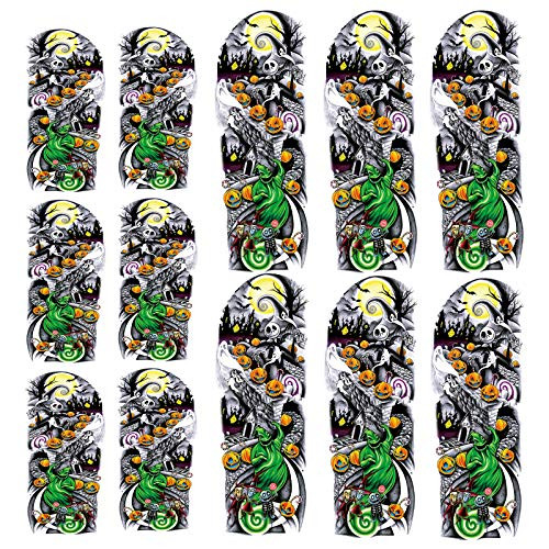 Leoars Nightmare Before Christmas Tattoo Sticker 6Sheet Full Arm Temporary Sleeve Tattoos Halloween and 6Sheet Men Women Half Arm Tattoo Sleeve for Adult Kids