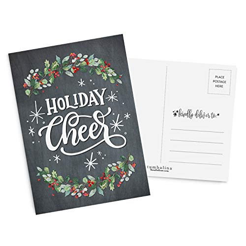 50 Holiday Postcards, Holiday Cheer, Hand-Lettered Merry Christmas Postcard Set, Hand-lettered Holiday Postcards, Happy New Year Postcards, Seasons Greetings Postcards