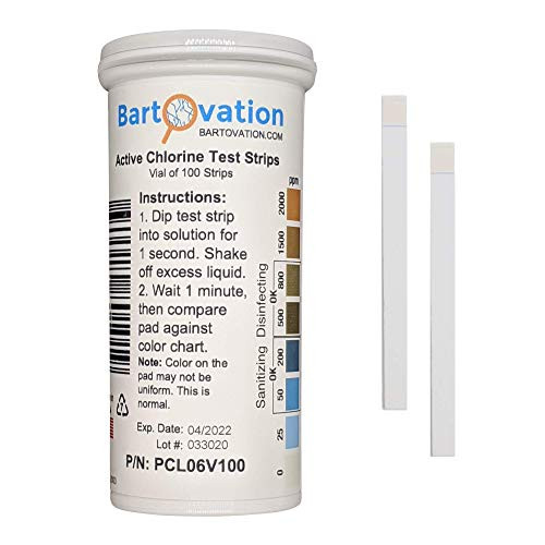 Active Chlorine Bleach Test Strips 02000 ppm Vial of 100 Plastic Strips Designed for Daycares and Senior Homes for Sanitizing and Disinfecting