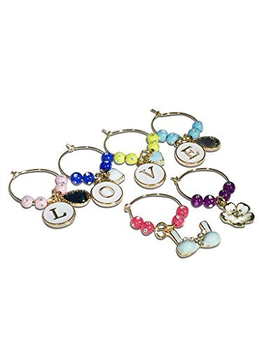 Wine Glass Charms, CHEERS Themed Drink Markers, Gift Set of 6