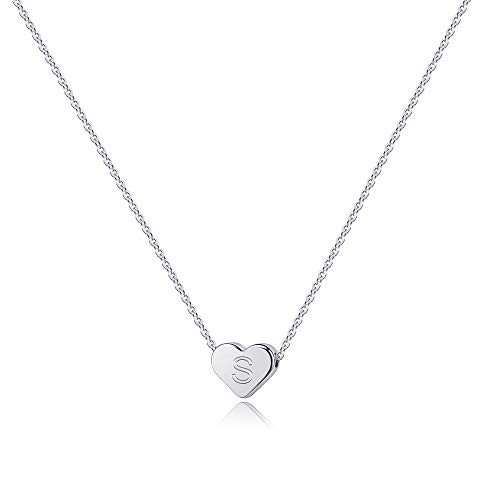 Turandoss Kids Necklace S Initial Necklace 14K White Gold Letter Necklace for Women Girls Heart Engraved Alphabet Initial Necklace for Girls Jewelry