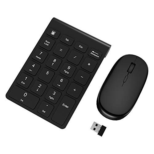 Numeric Keypad and Mouse Combo 24G Wireless 1600 DPI Mini USB Number Pad and Mouse Combo with USB Receiver for Laptop Desktop PC Notebook