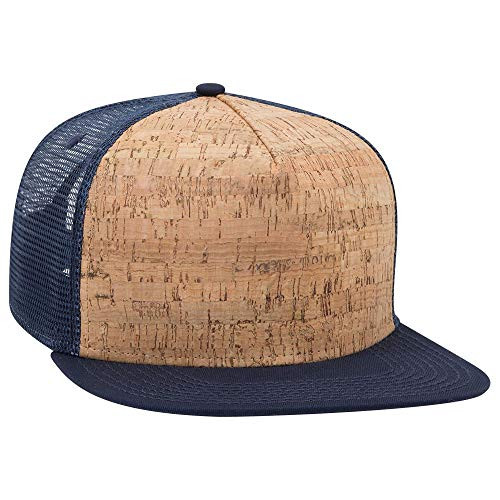 Otto Cork Flat Visor SNAP 5 Panel Mesh Back Trucker Snapback Hat  NVYCorkNVY