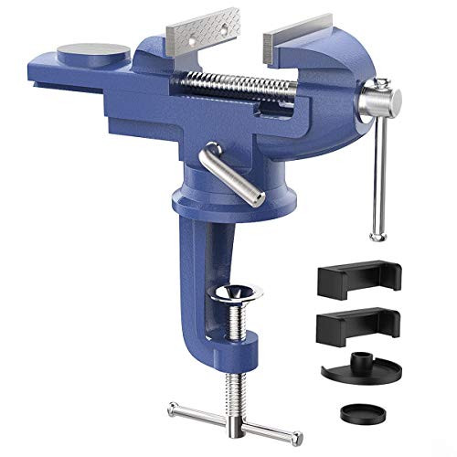 Housolution Universal Table Vise 3 Inch 360°Swivel Base Bench Clamp Home Vise ClampOn Vise Repair Tool Portable Work Bench Vise for Woodworking Cutting Conduit Drilling Metalworking  Blue