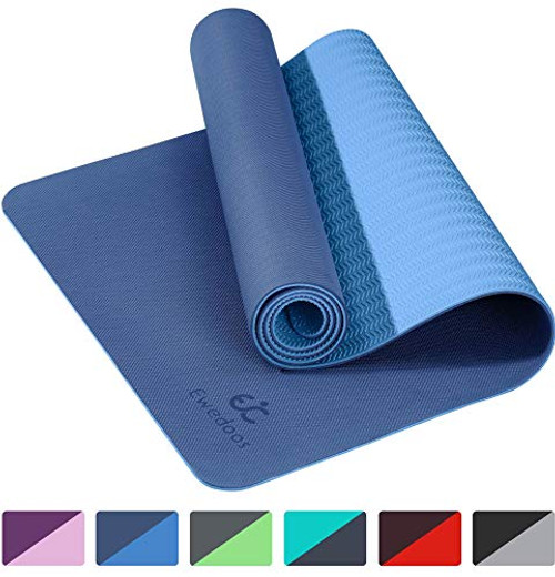Ewedoos Yoga Mat Non Slip TPE Yoga Mats Exercise Mat Eco Friendly Workout Mat for Yoga Pilates and Floor Exercise Thick Fitness Mat Carry Strap Included NEW BLUE