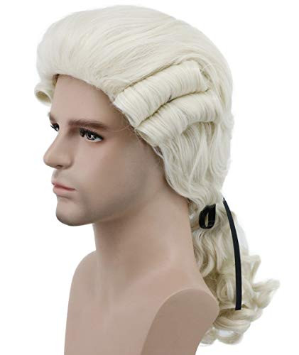 Karlery Judge Colonial Wig Man Long Wave Beige Wig Washington Halloween Costume Cosplay Wig