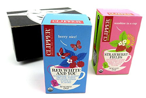 Clipper Organic Tea 2Flavor Variety One 20 Envelope Box Each of Strawberry Fields and Red White and You in a BlackTie Box 2 Items Total