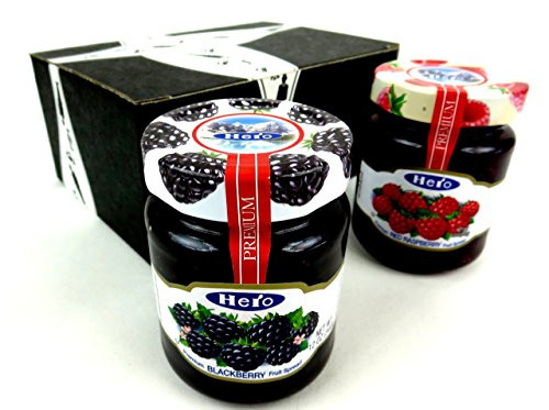 Hero Premium Fruit Spreads 2Flavor Variety One 12 oz Jar Each of Blackberry and Raspberry in a BlackTie Box 2 Items Total