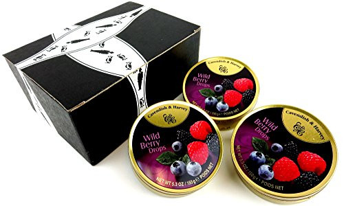 Cavendish Harvey Wild Berry Drops 53 oz Tins in a BlackTie Box Pack of 3 Cavendish Harvey Wild Berry Drops 53 oz Tins in a BlackTie Box Pack of 3