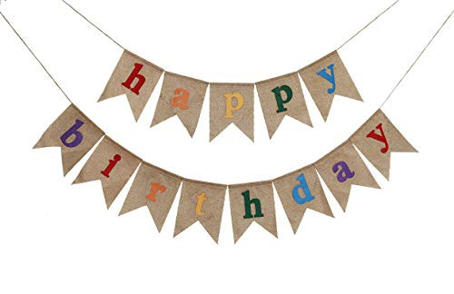 Rustic Happy Birthday Burlap Banner Bunting Garland Swallowtail Flags for Birthday Party Decorations by Ucity MultiColor
