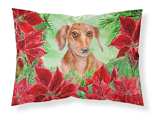 Carolines Treasures CK1355PILLOWCASE Red Dachshund Poinsettas Fabric Standard Pillowcase Standard Multicolor