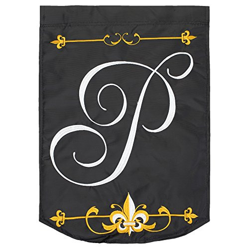 Magnolia Garden Monogram P Fleur De Lis Black Gold 18 x 13 Spun Polyester Outdoor Garden Flag