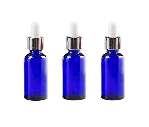 3PCS 05oz Empty Refillable Glass Dropper Bottle Jars with Glass Eye Dropper Essential Oil Perfume Aromatherapy Vial Pot Storage Container with White Ruuber Cap and Silver Circle Blue