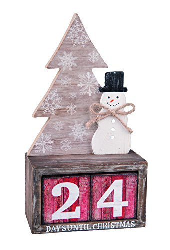 One Holiday Lane Rustic Wood Snowman and Tree Advent Countdown Calendar  Tabletop Christmas Countdown with Number Blocks Decoration