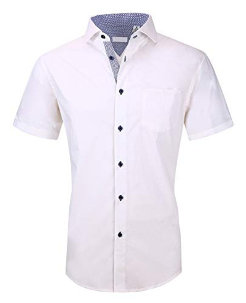 EsabelC Mens Short Sleeve Dress Shirts Regular Fit Casual Button Down Shirts White L