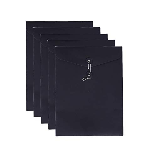 VANRA Kraft String File Folder Filing Envelope Project File Jacket Document Letter Organizer FlatNo Expansion A4 Letter Size Black Pack of 5