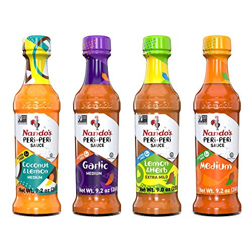 Nandos PERi PERi Hot Sauce Foodies Flavor Pack  Coconut Lemon Lemon  Herb Garlic Medium  91oz Bottles 4PK