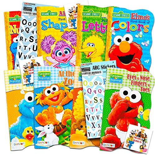 Sesame Street Ultimate Board Books Set For Kids Toddlers -- Pack of 8 Board Books with Alphabet Stickers (ABC Set)