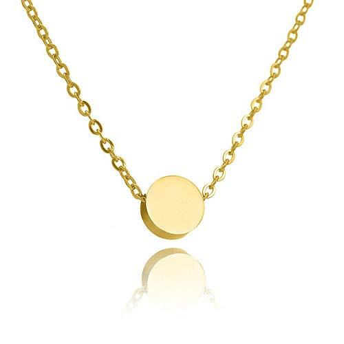 BBSSC 14K Gold Plated Tiny Dot Floating Disc Circle Pendant Necklace Minimalist Dot Necklace for Women