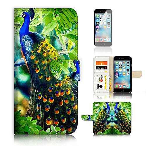 For iPhone 6 Plus  iPhone 6S Plus  Flip Wallet Case Cover and Screen Protector Bundle A4112 Peacock