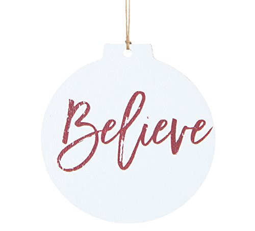 P Graham Dunn Believe Script White Circle 3 x 3 Printed Overlay Wood Hanging Christmas Ornament