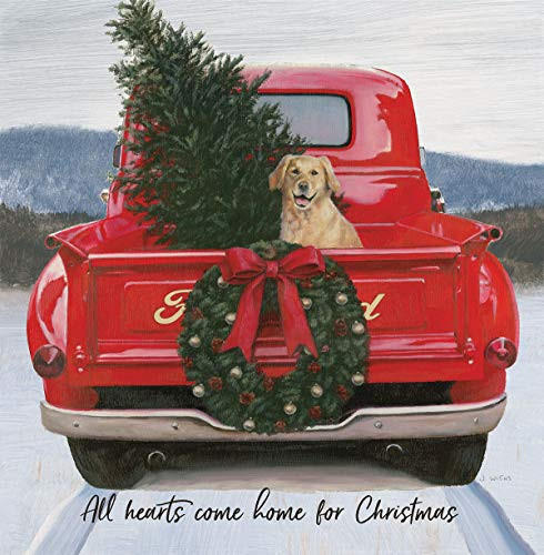 P Graham Dunn All Hearts Come Home for Christmas Red 55 x 55 Pine Wood Christmas Word Block