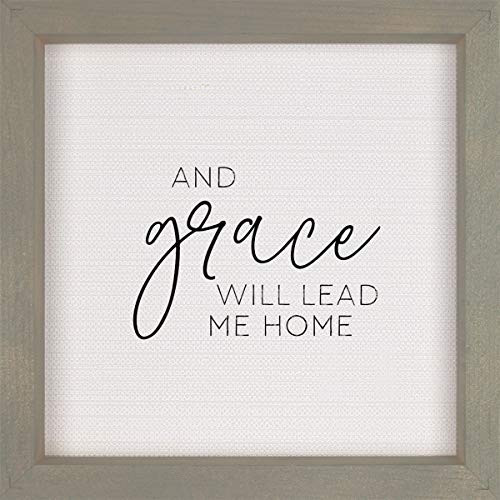 P Graham Dunn Grace Will Lead Me Home Soft Grey 10875 x 10875 Solid Wood Framed Textured Sign