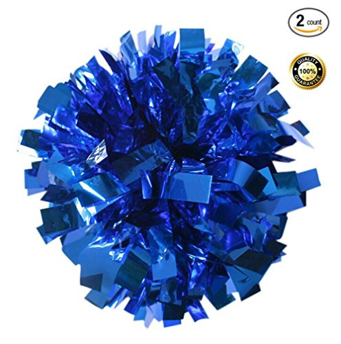 PUZINE 2pack Cheerleading Metallic Foil  Plastic Ring Pom Poms Cheerleading Poms Blue80g