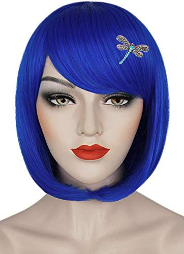 Ruina Coraline Wig Blue Bob Cosplay Costume Wigs for Women Girls Short Straight Hair Wig with Bangs Cute Heat Resistant Synthetic Wigs for Party Halloween R020BL