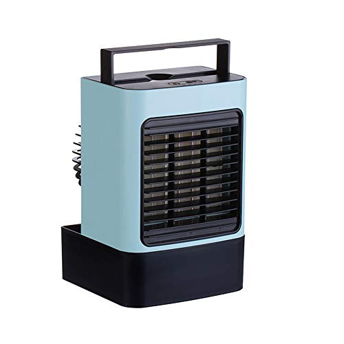 USB Rechargeable Portable Fan with Handle Air Conditioner Fan wAnion Personal Air Cooler Desk Fan Mini Space Evaporation Cooler Table Fan 3 Speeds Misting Fan for Room Home Office Dorm Blue