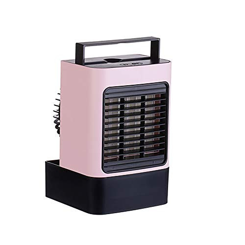 USB Rechargeable Portable Fan with Handle Air Conditioner Fan wAnion Personal Air Cooler Desk Fan Mini Space Evaporation Cooler Table Fan 3 Speeds Misting Fan for Room Home Office Dorm Pink