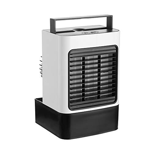 USB Rechargeable Portable Fan with Handle Air Conditioner Fan wAnion Personal Air Cooler Desk Fan Mini Space Evaporation Cooler Table Fan 3 Speeds Misting Fan for Room Home Office Dorm White
