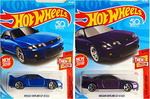 Hot Wheels Nissan Skyline GT R R33 Blue 46/365 and Nissan Skyline GT R R33 Purple 193/365 Then and Now 2 Car Bundle Set