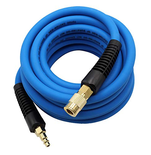 YOTOO Hybrid Air Hose 38Inch by 25Feet 300 PSI Heavy Duty Lightweight Kink Resistant AllWeather Flexibility with 14Inch Brass Male Fittings Bend Restrictors Blue