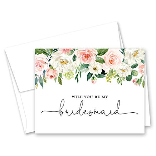 Romantic Floral Will You be My Bridesmaid Card, Bridesmaid Proposal Card, Maid of Honor Card - Set of 10