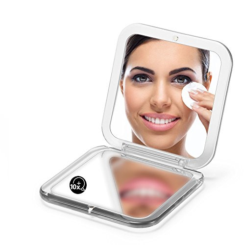 OMIRO Folding Compact Mirror 1X10X Magnification 3½ Pocket Size Square Hand Mirror for Travel Makeup Silver