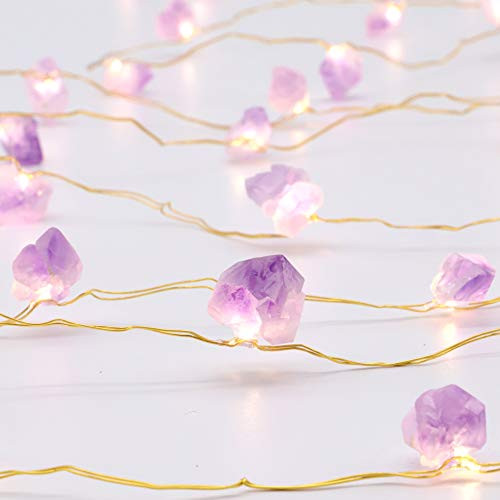 MIYA LIFE Natural Amethyst Raw Stones LED Decorative String Lights 10ft 40 Lights with Remote for Indoor Outdoor Tent Wedding Valentine's Day Present Bedroom Christmas Party Birthday Ornament