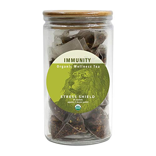 White Lion Immunity Stress Shield Wellness Tea 100 USDA Certified Organic AntioxidantRich Blend of Green Rooibos Teas 24 Count Glass Jar White Lion Immunity Stress Shield Wellness Tea 100 USDA Certified Organic AntioxidantRich Blend of Green Rooibos Teas 24 Count Glass Jar