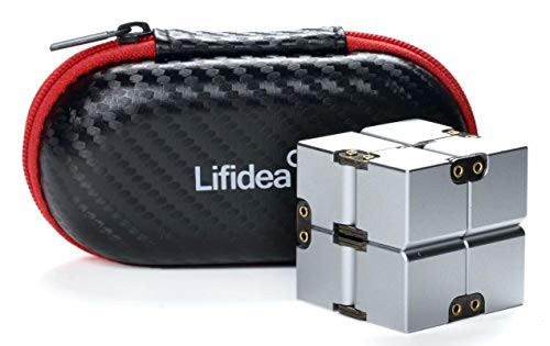 Lifidea Aluminum Alloy Metal Infinity Cube Fidget Cube 5 Colors Handheld Fidget Toy Desk Toy with Cool Case Infinity Magic Cube Relieve Stress Anxiety ADHD OCD for Kids and Adults Silver