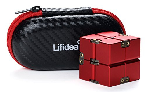 Lifidea Aluminum Alloy Metal Infinity Cube Fidget Cube 5 Colors Handheld Fidget Toy Desk Toy with Cool Case Infinity Magic Cube Relieve Stress Anxiety ADHD OCD for Kids and Adults Red