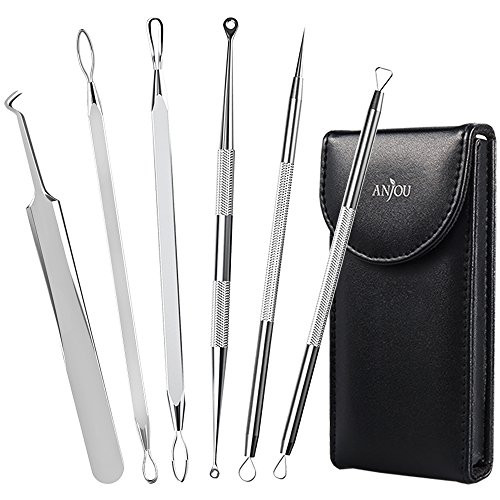 Anjou Blackhead Remover Comedone Extractor Curved Blackhead Tweezers Kit 11Heads Professional Stainless Pimple Acne Blemish Removal Tools Set Silver