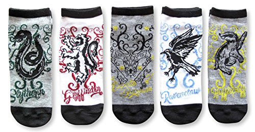 Harry Potter Houses Expecto Patronum Fancy Scroll Artwork JuniorsWomens 5 Pack Ankle Socks