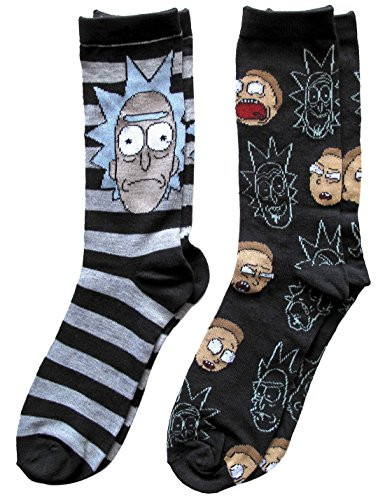 Rick and Morty Striped Mens Crew Socks 2 Pair Pack Shoe Size 612