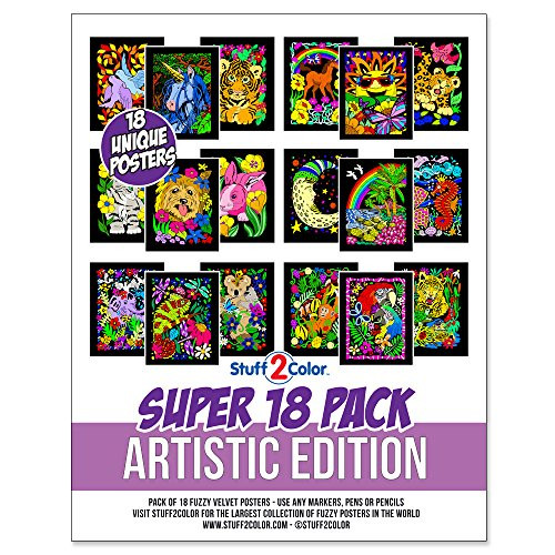 Stuff2Color Super Pack of 18 Fuzzy Velvet Coloring Posters (Artistic Edition)